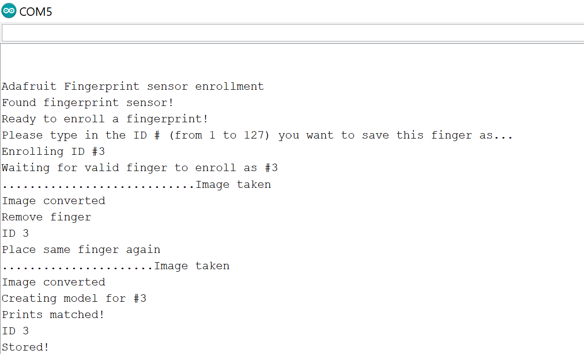 Arduino Fingerprint sensor enroll example