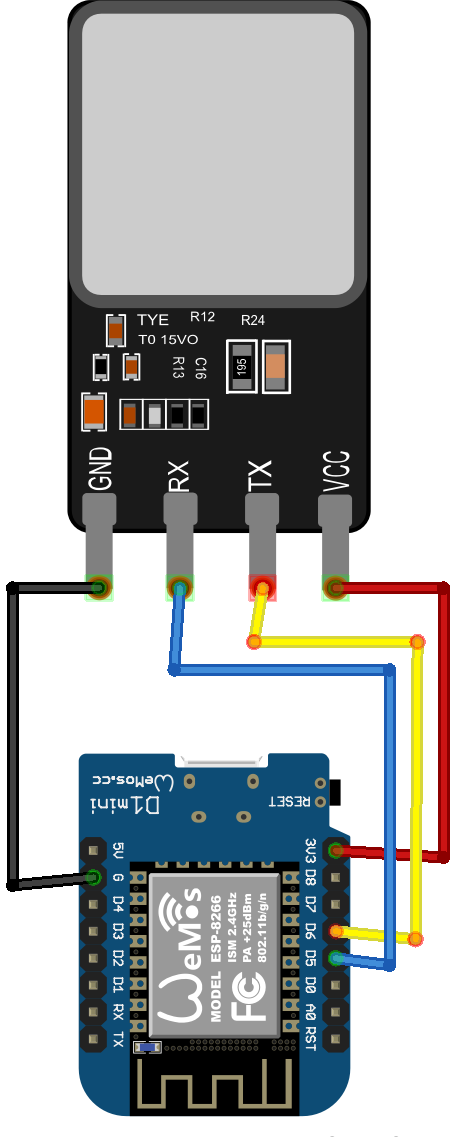 ESP8266 Wemos D1 Mini with FPM10A fingerprint sensor wiring diagram