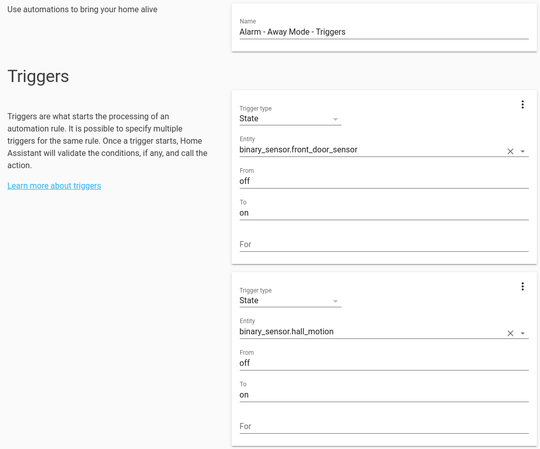 Home Assistant Alarm Automation Triggers