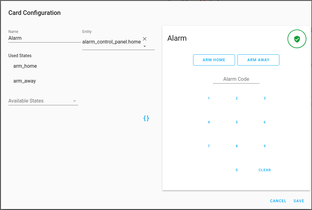 Home Assistant Alarm Panel Card