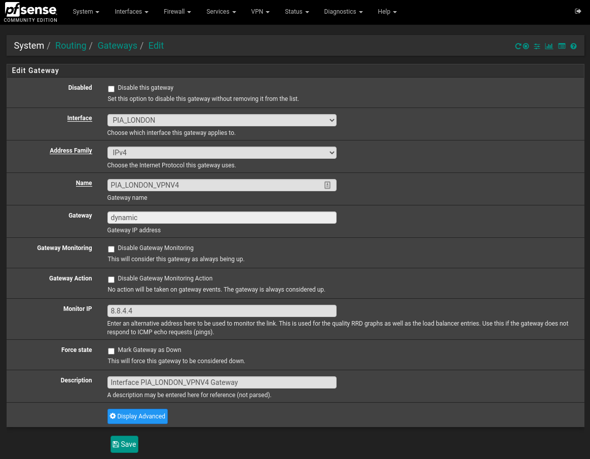 pfSense gateway edit monitoring IP