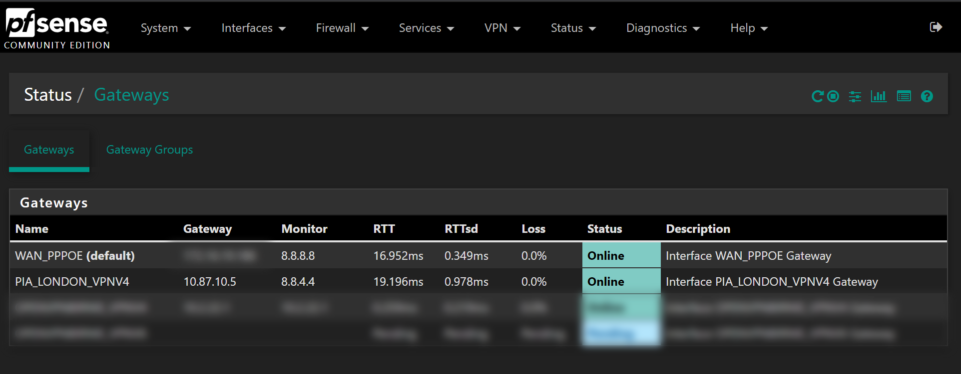 pfSense monitoring gateway online