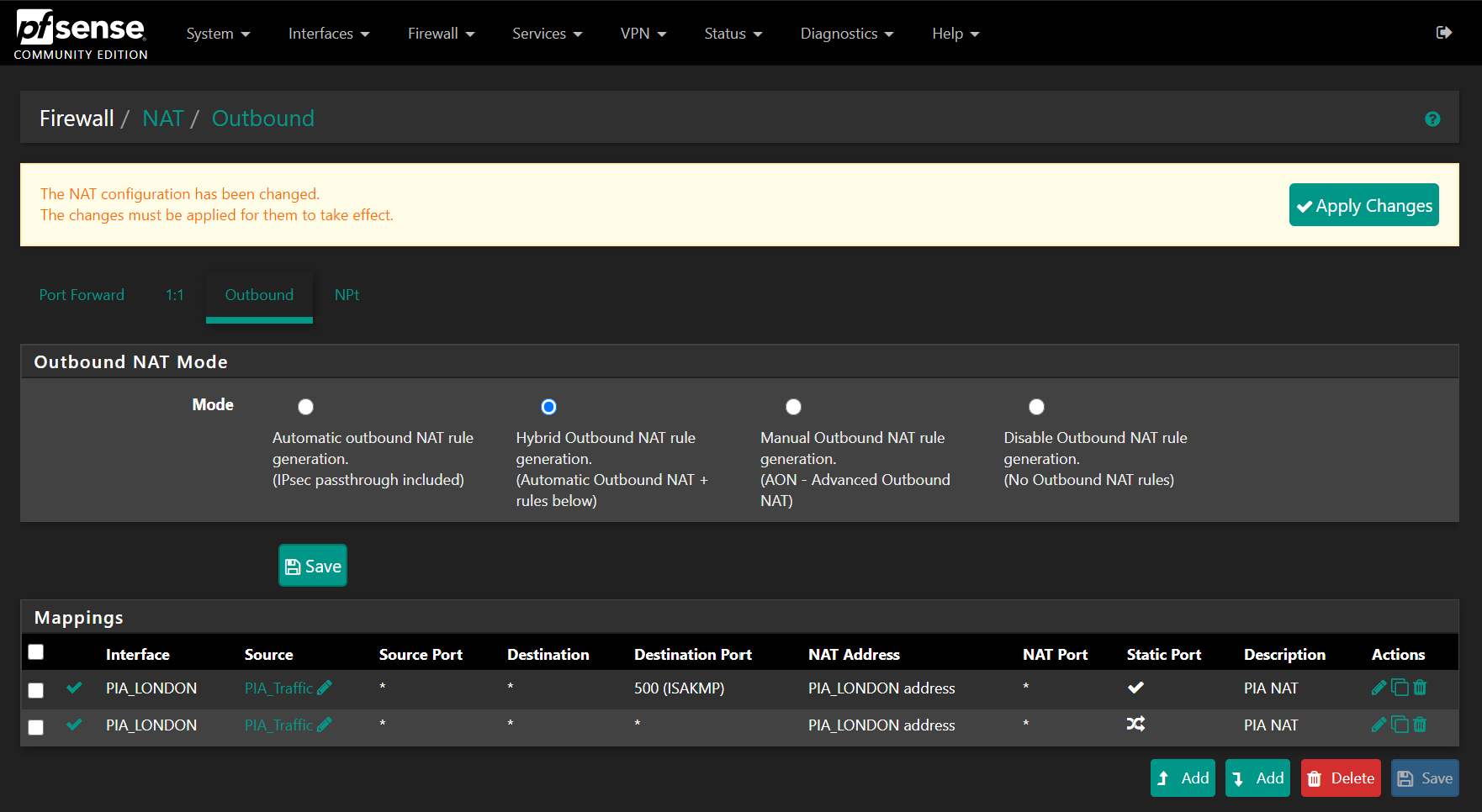 pfSense PIA Outbound NAT