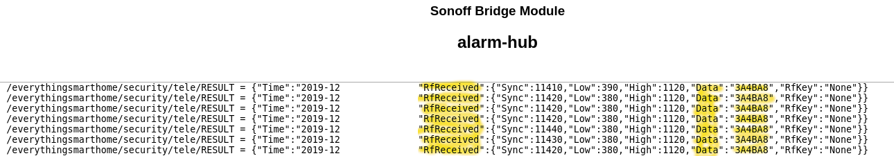 Sonoff RF Tasmota Console codes