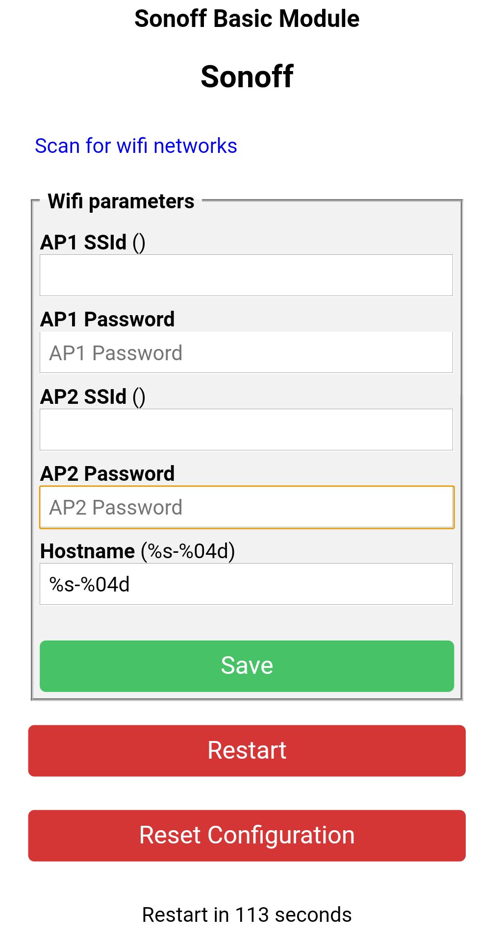 Sonoff-Tasmota Initial Wifi Setup